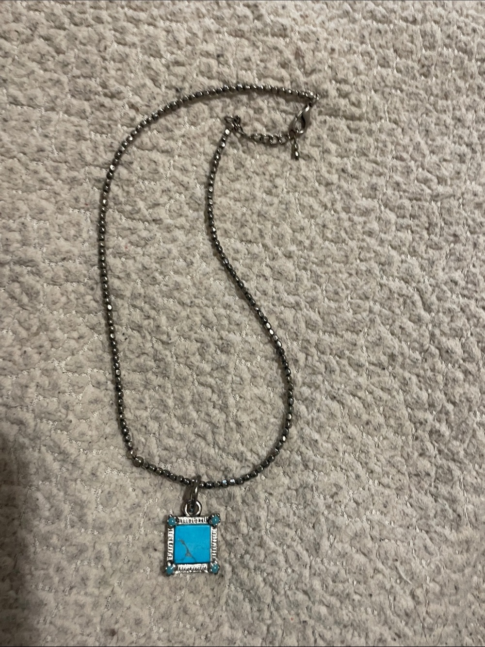 Turquoise Square Pendant Necklace - Blue Stone - Turquoise Accent
